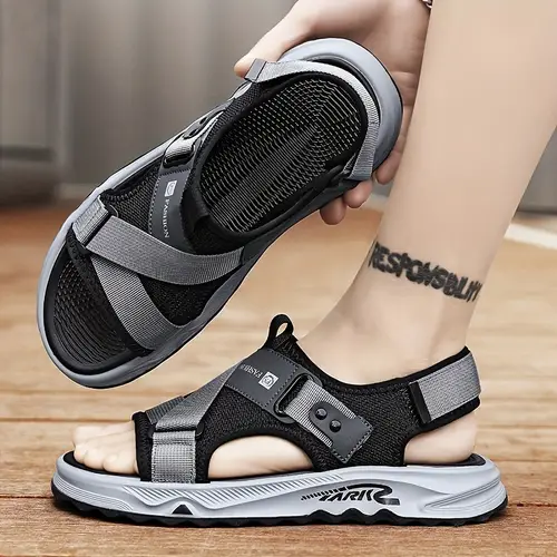 Men’s Open-Toe Sandals With Adjustable Straps - Breathable Synthetic Upper,