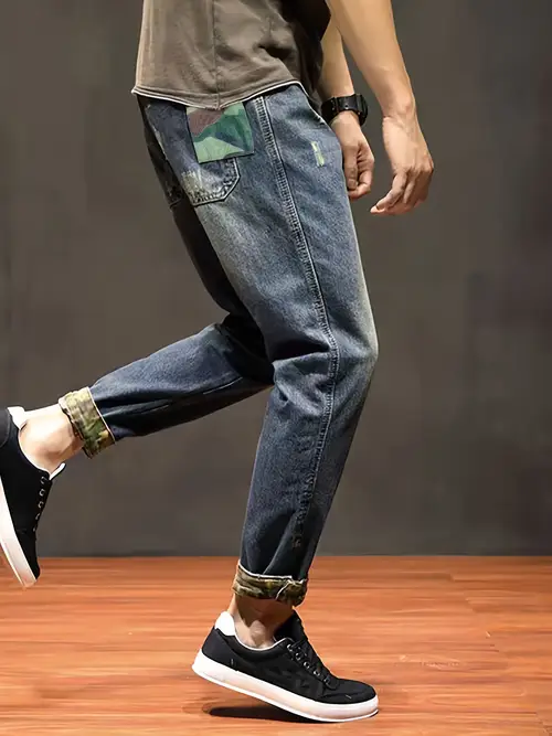 Men’s Casual Distressed Washed Blue Jeans - Relaxed Fit Stretch