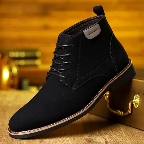 Men’s Black Retro Mid-Top Lace-Up Pointed