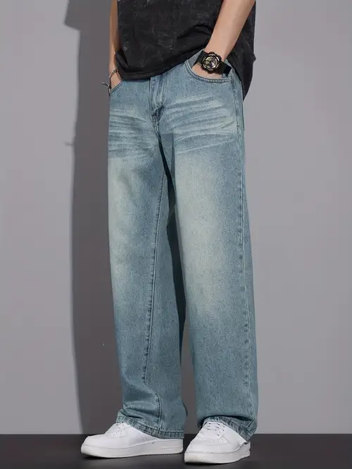 Men’s & Unisex Classic Wash Blue Jeans - Heavy-Duty Mid-Rise