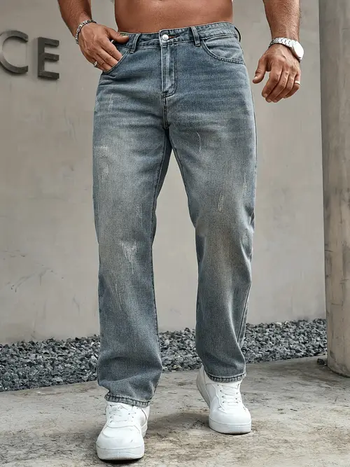 Men’s Distressed Retro Green Jeans - Premium Stretch Fabric, Comfortable
