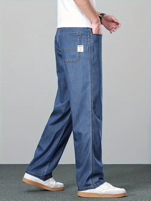Loose Plus-Size Men’s Straight-Leg Jeans - Casual Mid-Rise Denim Pants