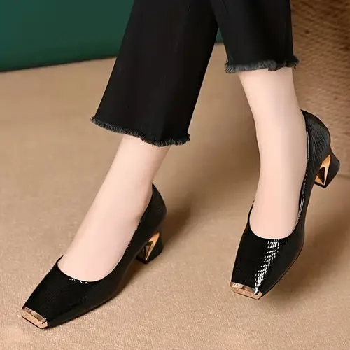 Women’s Elegant Square Toe High Heels - Slip-On Mid-Heel Pumps