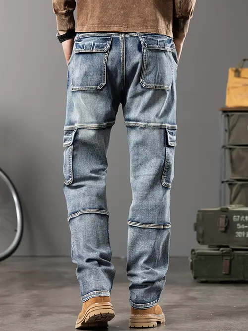 Men’s Heavy-Duty Workwear Jeans - Relaxed-Fit Straight-Leg Cargo Pants With