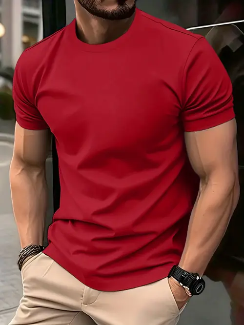 Men’s Casual Crew Neck T-Shirt - Solid Color Loose Fit