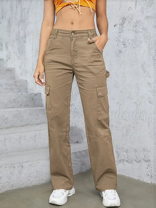 High-Waisted Workwear Jeans - Fashionable 90s Retro Street Style