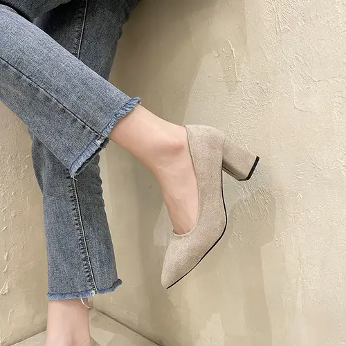Women’s Solid Color Block Heel Mary Jane Pointed Toe Non