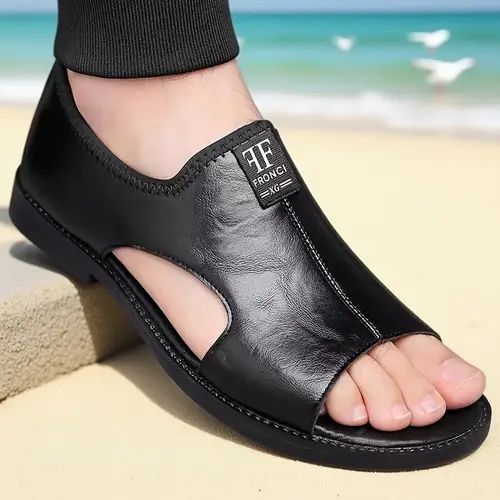 Men’s Slip-On Casual Beach Sandals - Black With Non-Slip Rubber
