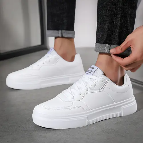 Men’s Classic White Low-Top Skate Sneakers - Versatile Lace-Up Casual