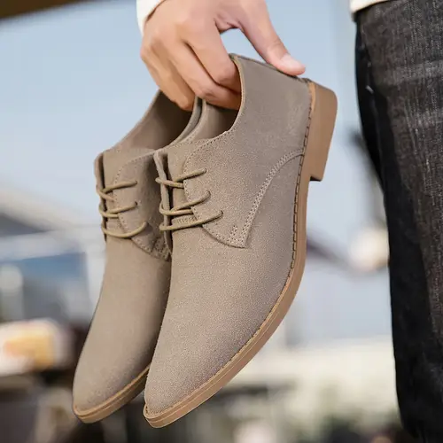 Men’s Pointed-Toe Lace-Up Oxfords | Beige | Pu