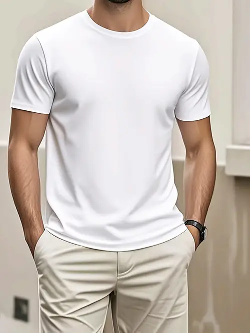 Men’s Solid Color Crew Neck Short Sleeve Simple And Versatile