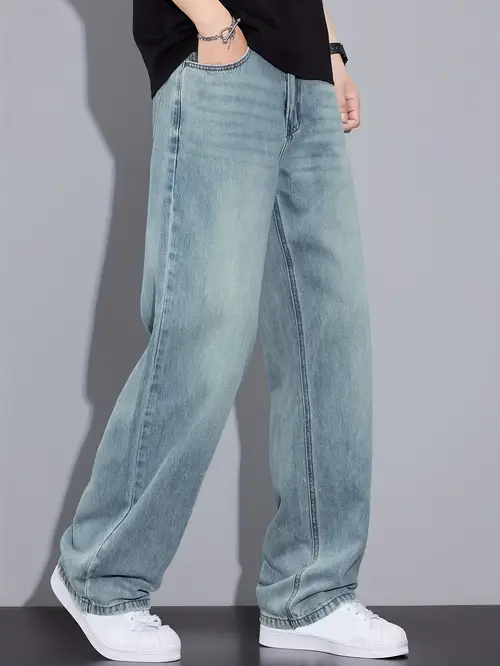 Men’s Vintage Washed Faux Denim - Non-Stretch Straight-Leg Pants With