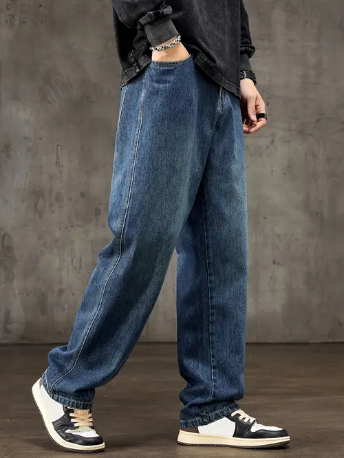Men’s Vintage Washed Blue Jeans - Classic Straight-Leg Relaxed Fit