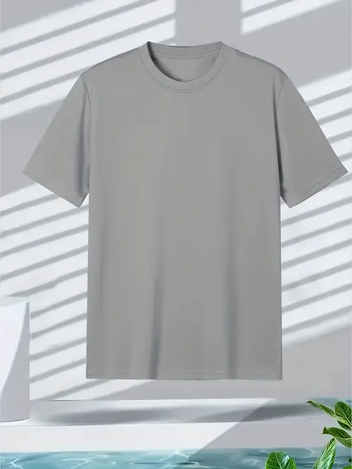 Men’s Casual Solid Color Short Sleeve T-Shirt - Soft Polyester