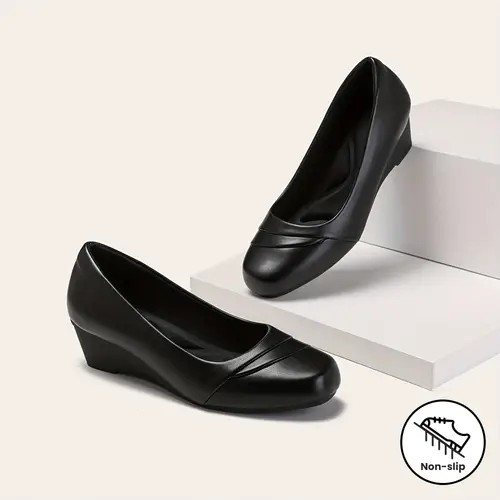 Women’s Elegant Black Block Heel Pumps - Comfortable, Slip-Resistant Work