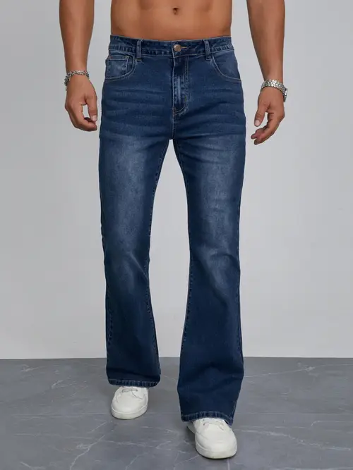 Men’s Straight-Leg Wide-Leg Bell-Bottom Denim Pants - Heavy-Duty Washed White