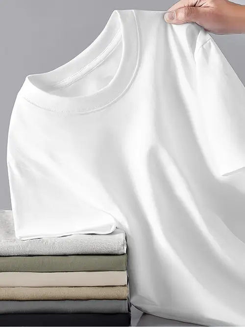 Men’s Pure Cotton Solid Color Base Layer Short Sleeve T-Shirt,