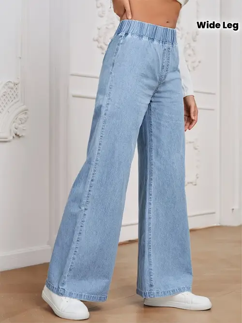Women's Elegant Wide-Leg Jeans - Non-See-Through Stretchy Pants with Classic Five-Pocket Design