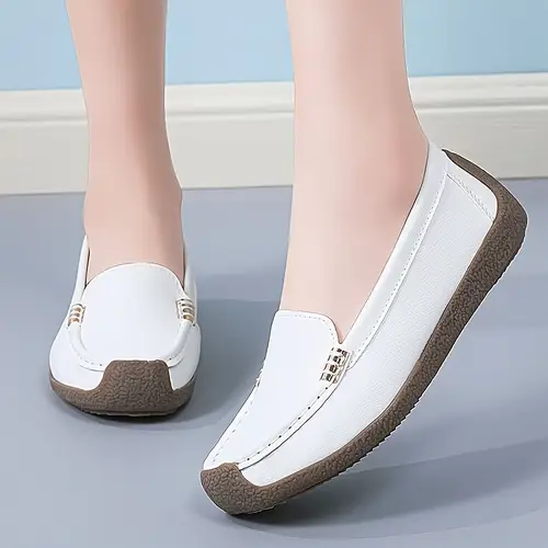 Women’s Slip-On Loafers - Soft Synthetic Cover Casual Shoes With