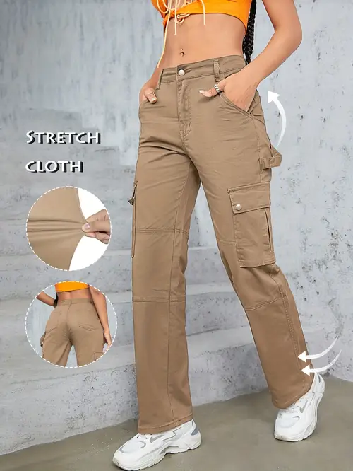 TL812 Women's High-Waisted Cargo Jeans - 90s Y2K Retro Streetwear Style with Stretch Geometric Pattern