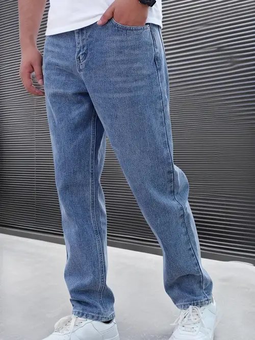Men’s Non-Stretch Solid Color Jeans Classic Stretch Denim Regular Fit Jeans