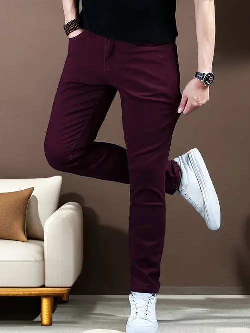 Men’s Slim-Fit Stretch Denim Jeans - Dark Purple, Slimming Design,