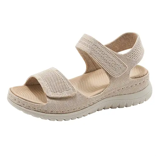 Women’s Lightweight Breathable Knit Flat Sandals With Adjustable Hook-And-Loop Strap