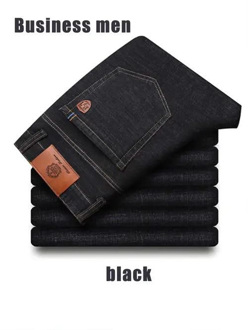 Men’s Straight-Leg Denim Jeans - Black, Casual Loose Fit, All-Season