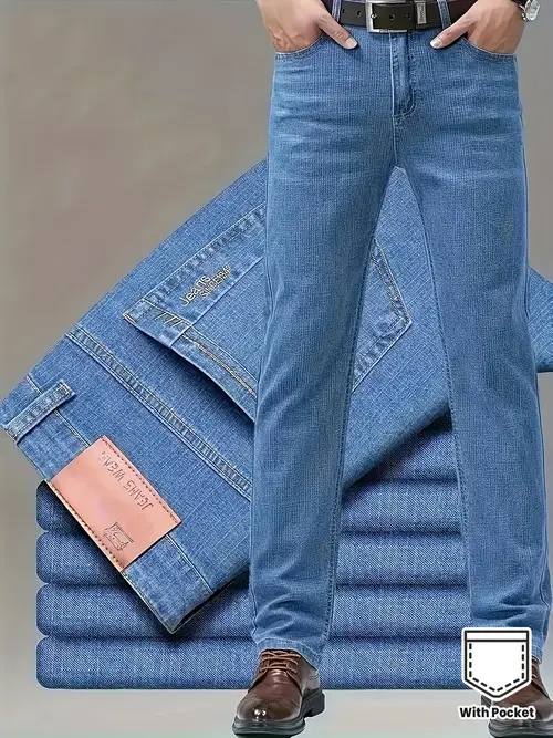 Business Style Stretch Lightweight Denim Men’s Pants Light Color With