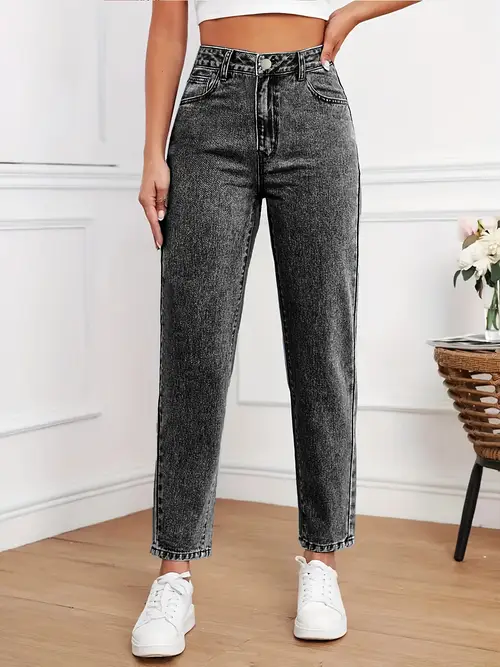 Ladies' elastic mid-waist classic straight nine-inch pants