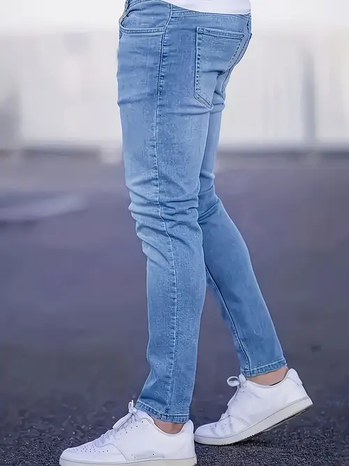 Men’s Blue Distressed Washed Skinny-Fit Wash Jeans - Blue Slim