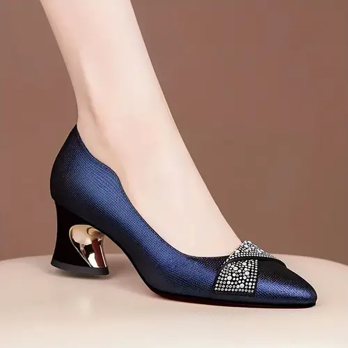 Women’s Elegant Pointed Toe High Heels - Slip-On Chunky Mid-Heel