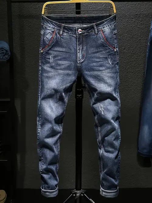 Men’s Skinny Jeans - Stretch Denim Slim-Fit Pants With Wash