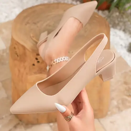 Women’s Slip-On Pointed Toe High Heels - Beige/, Cushioned Insole