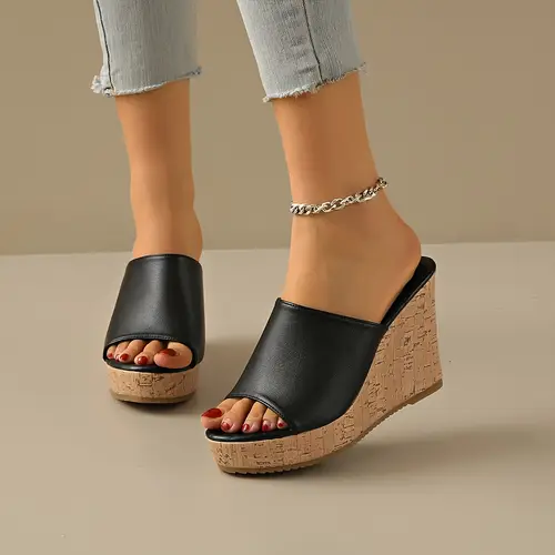 Women’s Slip-On Platform Sandals - Slip-On Open-Toe High Heel Shoes