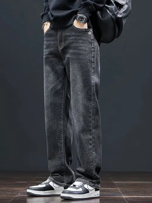 Men’s Straight-Leg Jeans, Loose Fit, Trendy, Fashionable, Casual, Versatile, Slimming,