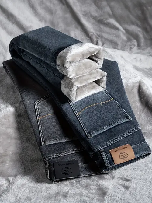 Men’s High-Quality Denim Jeans 8002Jr, 2024 Winter Thickened & Padded