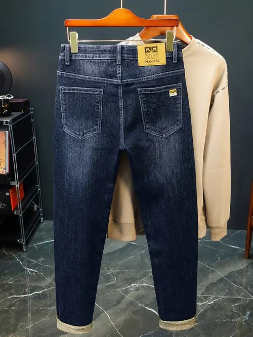 Men’s Slim-Fit Stretch Jeans With Geometric Blue Wash - Classic