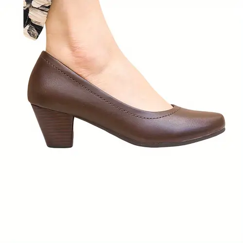 Comfortable Chunky Heel Pumps - Elegant Women’s Solid Color Dress