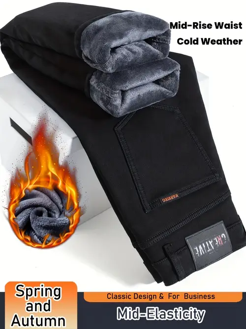 Men’s Thermal Insulated Straight-Leg Jeans - Heavy-Duty Cold Weather Pants