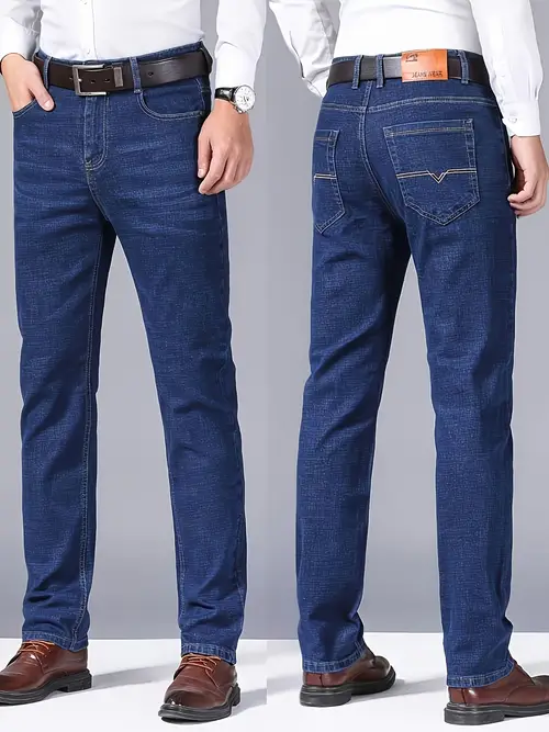 Men’s Straight-Leg Stretch Denim Jeans - Mid-Rise Belt Loops, Water-Washed