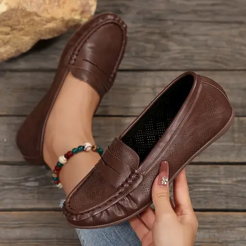 Women’s Slip-On Loafers - Slip-Resistant Sole, Lightweight Faux Cover Shoes