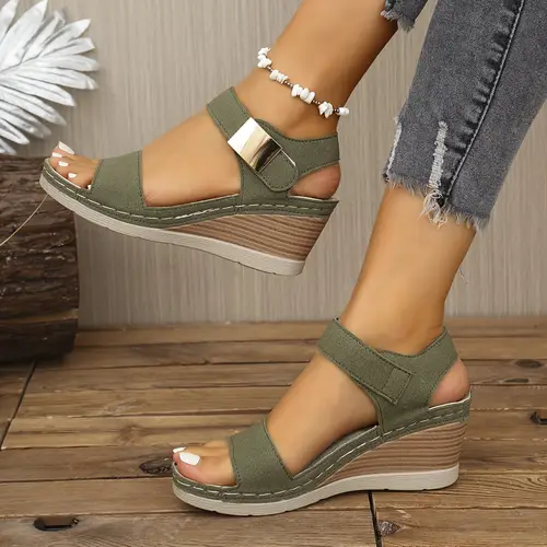 Plus Size Women’s Elegant Open-Toe Summer Sandals With Adjustable Hook-And-Loop