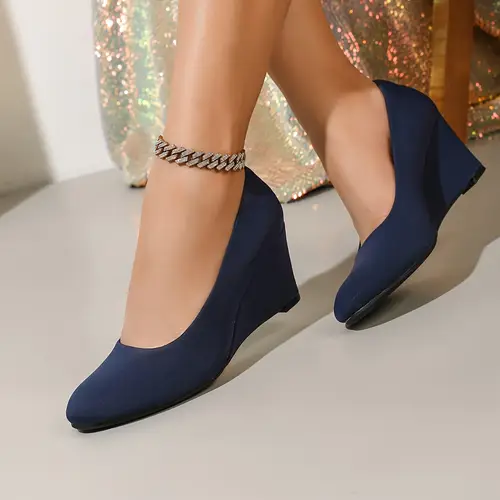 Women’s Elegant Round Toe Wedge Heel Pumps - Comfortable Lightweight