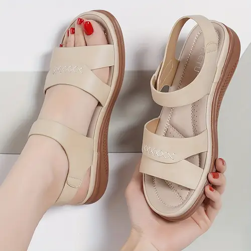 Women’s Elegant Summer Sandals - Adjustable Hook-And-Loop Strap, Open-Toe Design,