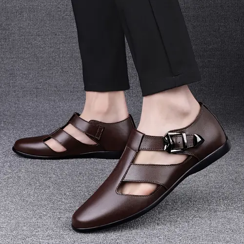 Men’s Genuine Sandals - Breathable Cut-Out Design With Adjustable Buckle