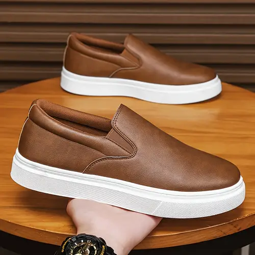 Men’s Slip-On Loafers - Brown Casual Shoes With White Rubber