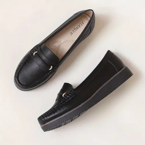 'S Black & Golden Glossy Mary Jane Shoes - Pu