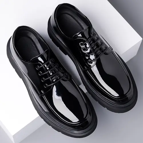 1Pc Men’s Glossy Business Shoes - Simple Lace-Up Formal Shoes