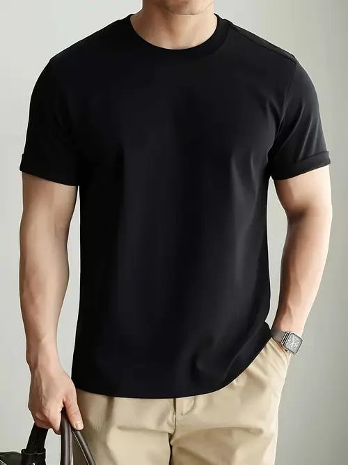 Men’s Casual Solid Color Short Sleeve T-Shirt - Breathable Round